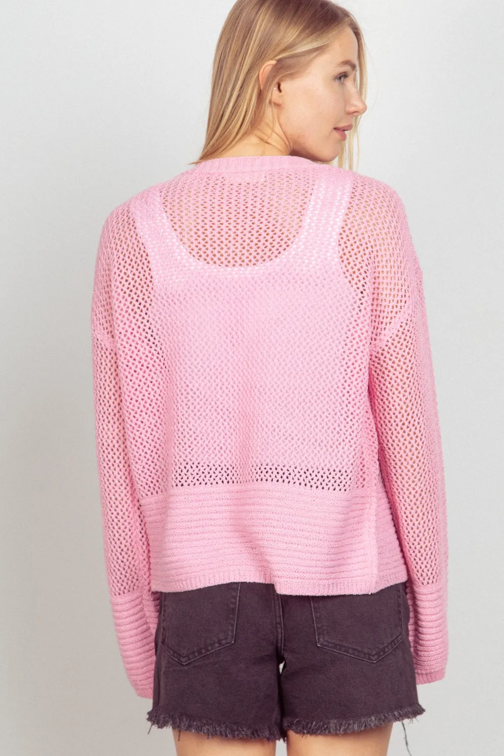 Eyelet Open Front Long Sleeve Cardigan, image 2