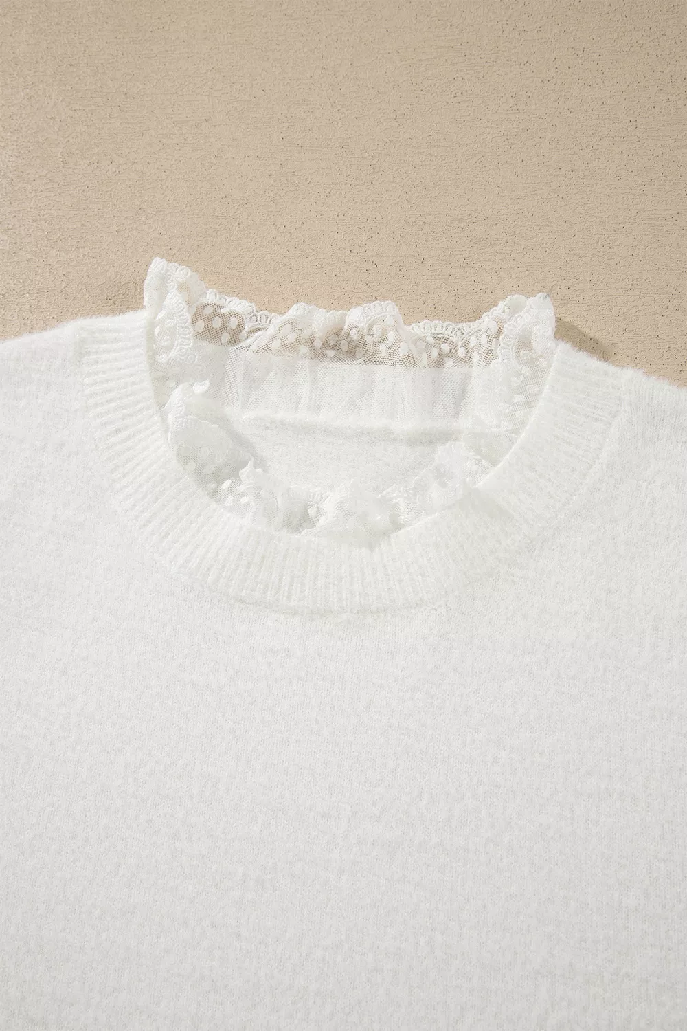 Lace Trim Neck Cuff Patchwork Long Sleeve Pullover Sweater, image 7