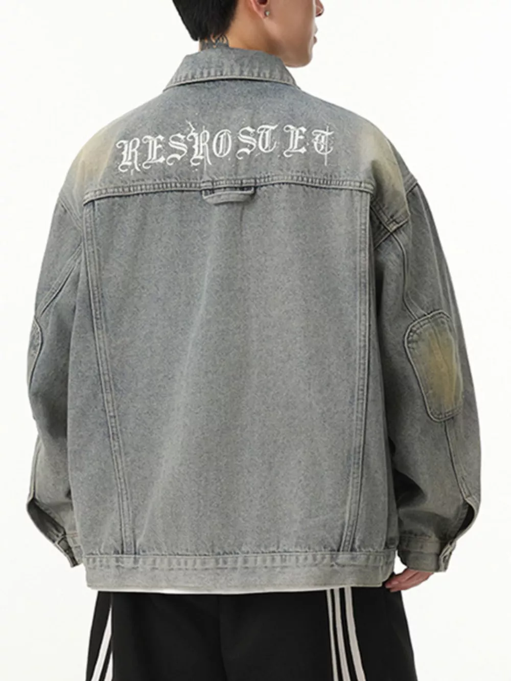 Men's Letter Print Washed Denim Jacket, image 3