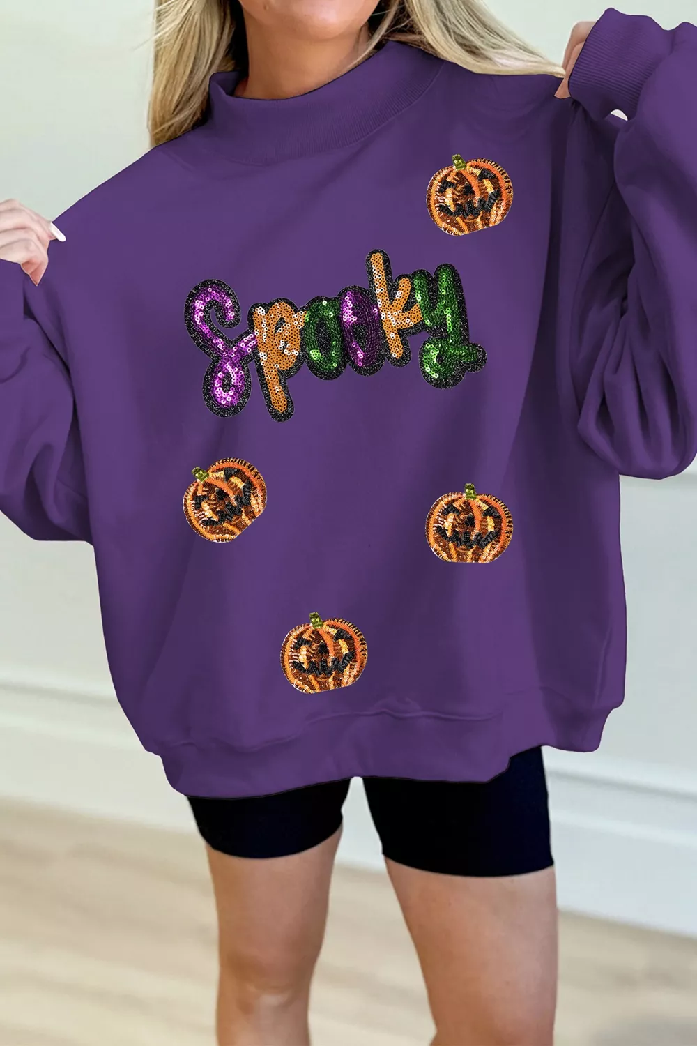 Sequin Pumpkin Spooky Halloween Sweatshirt, image 2