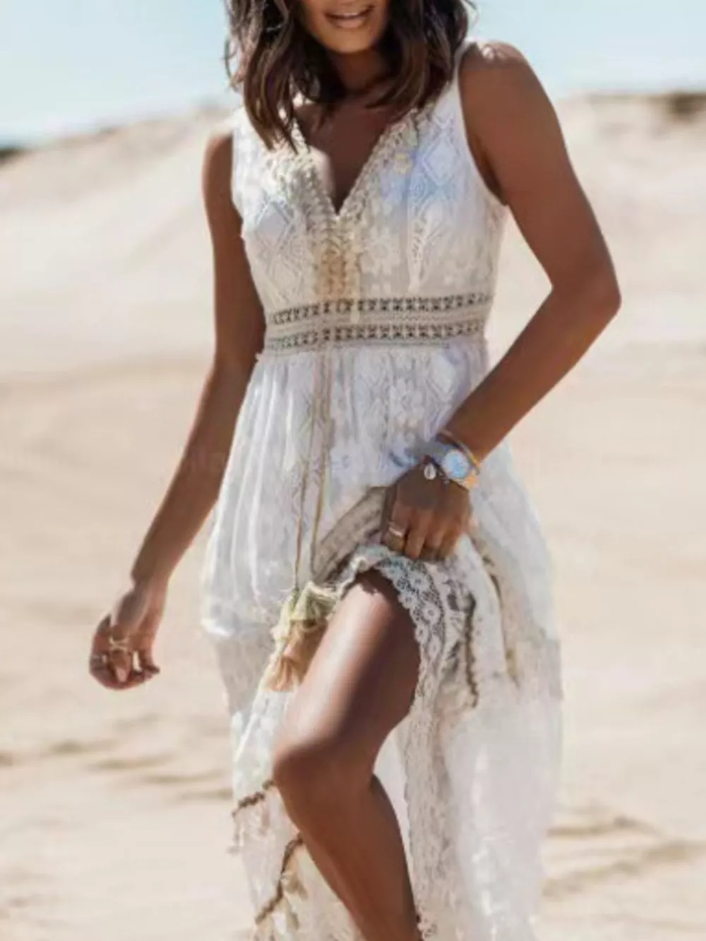 Lace V-Neck Sleeveless Maxi Dress, image 5