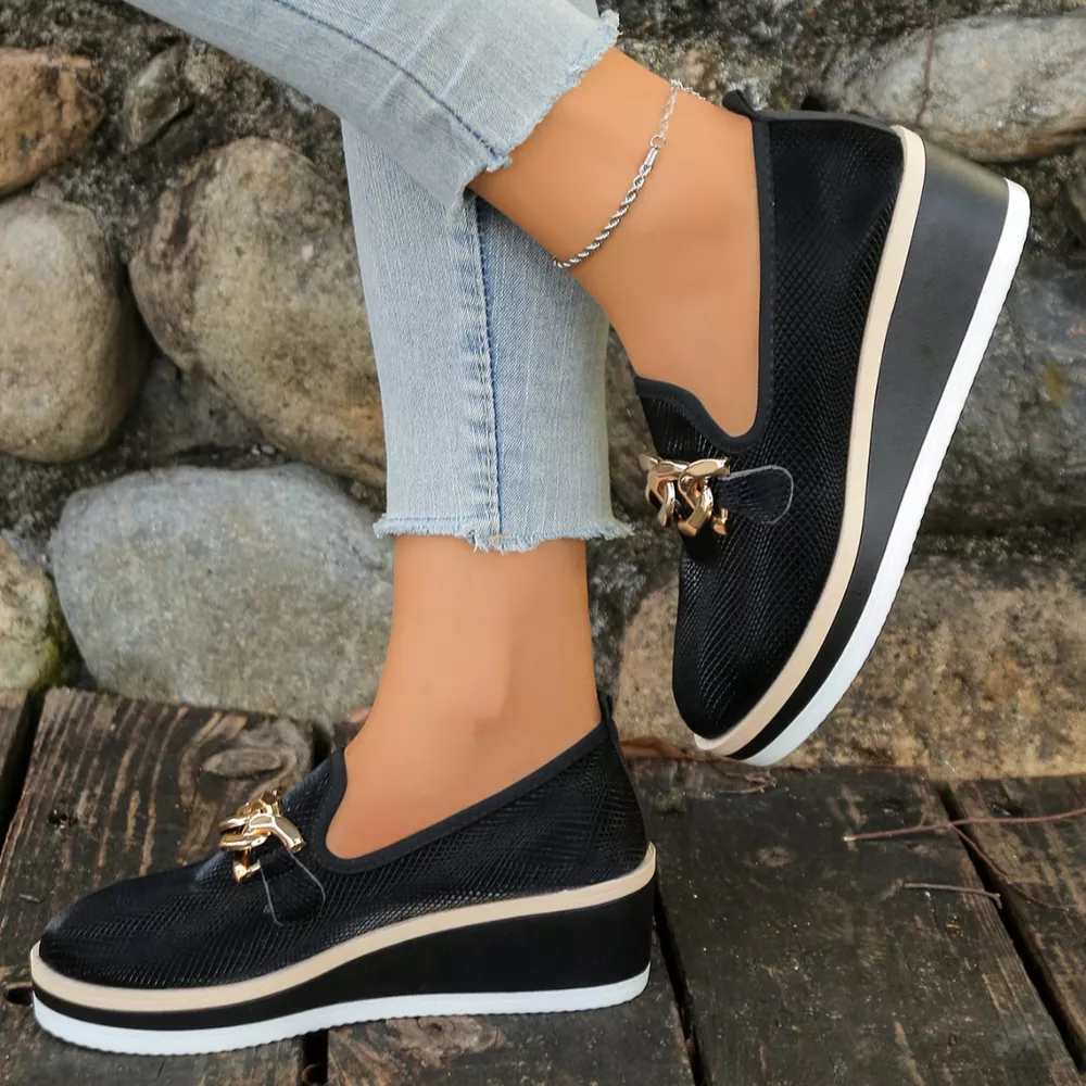 Chain Decor Wedge Loafers, image 6