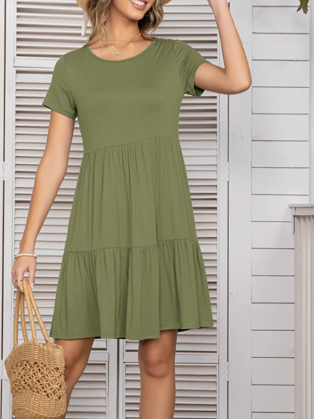 Round Neck Short Sleeve Mini Tee Dress, image 17