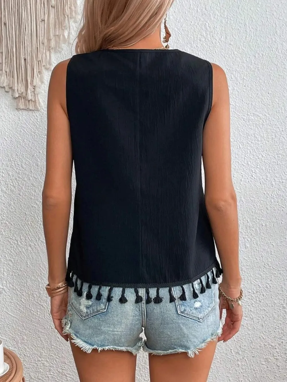 Tassel Printed V-Neck Tank, image 8