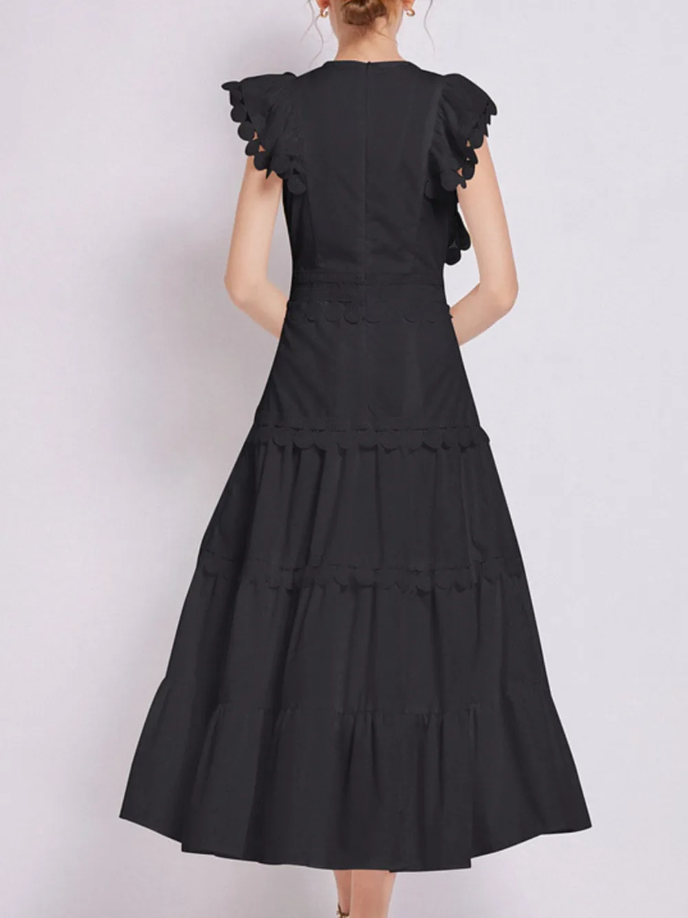 Sleeveless Ruffled Tiered Dress with Embroidered Trim, image 9