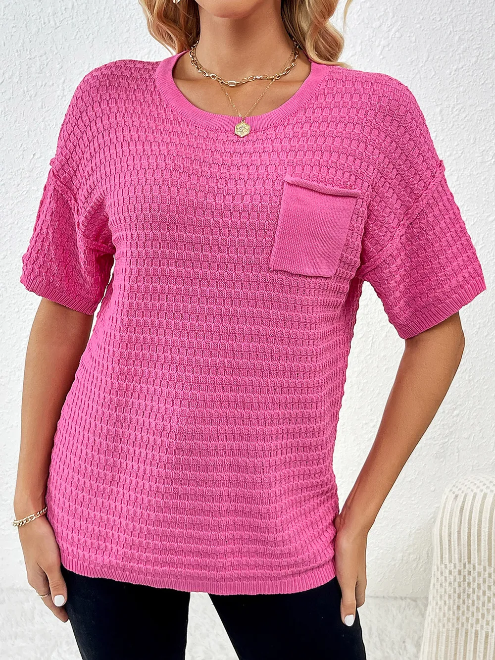 Round Neck Half Sleeve Knit Top, image 14