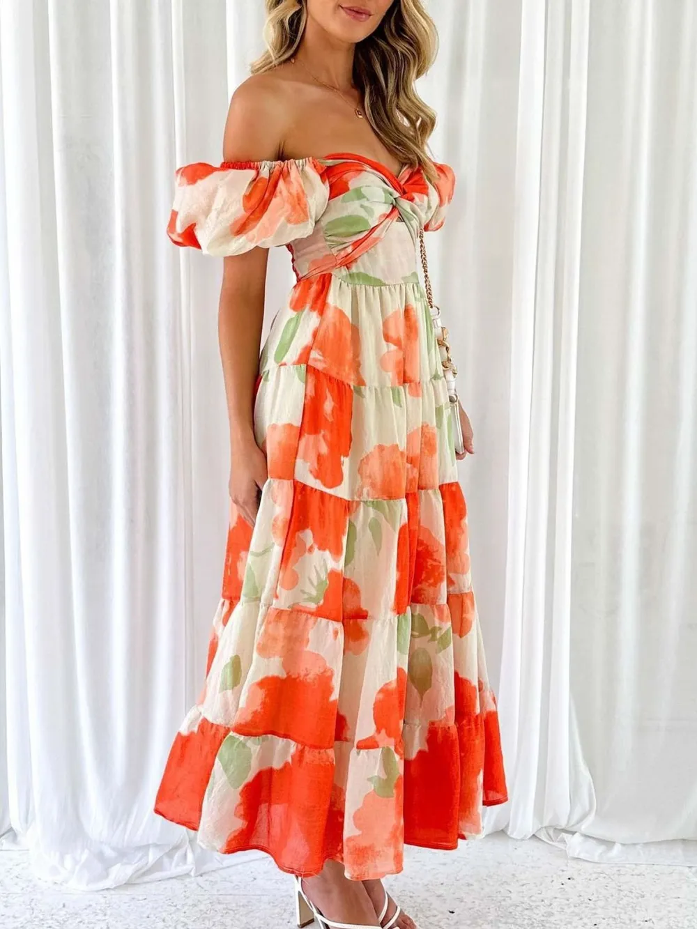 Off-Shoulder Floral Tiered Dress with Ruffle Details, image 14