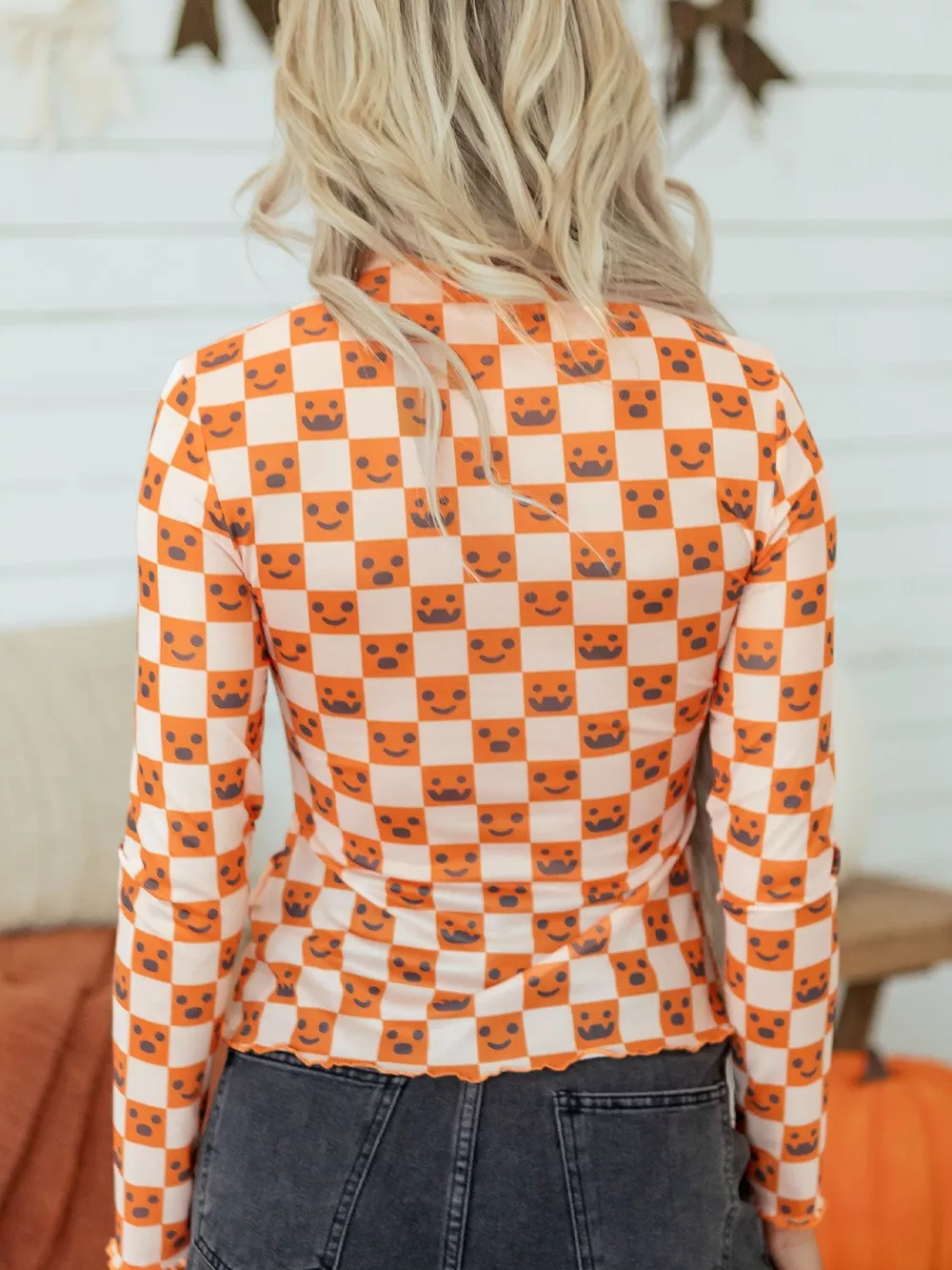 Abstract Halloween Pattern Long Sleeve Mock Neck Blouse, image 2