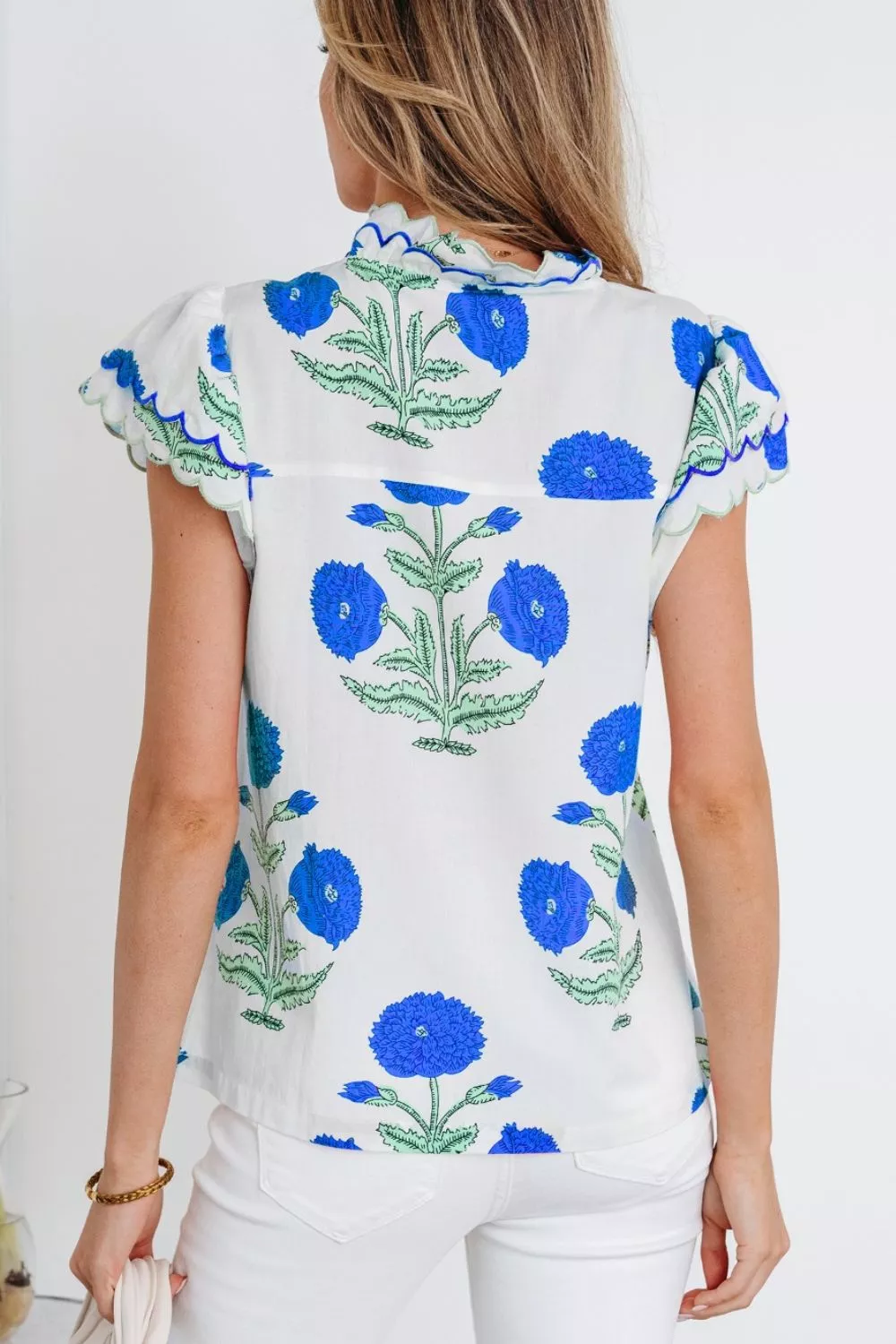 Contrast Scallop Trim Layered Short Sleeve V Neck Blouse, image 15