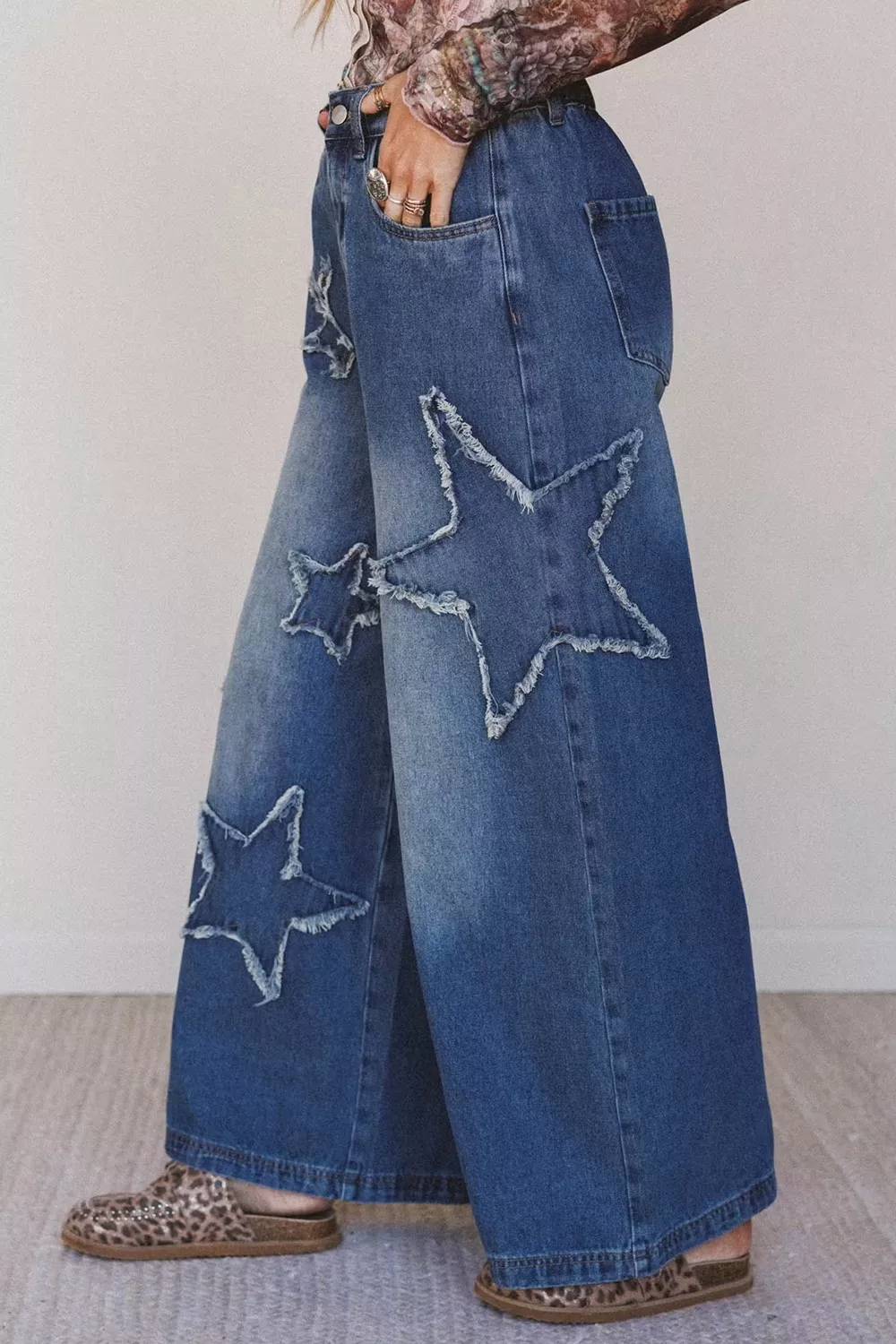 Star Decorated Wide Leg Jeans, image 4