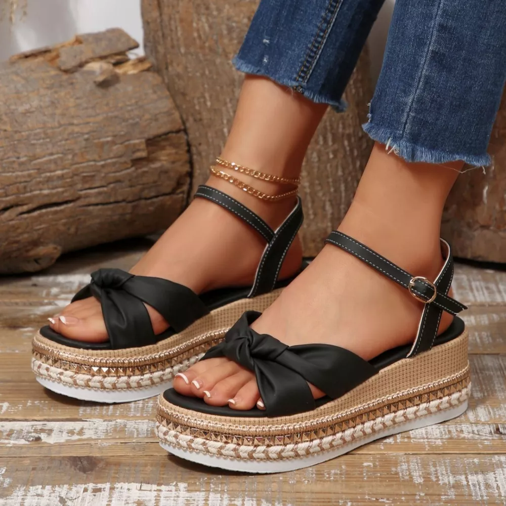 Bow Knot Platform Wedge Sandals, image 16