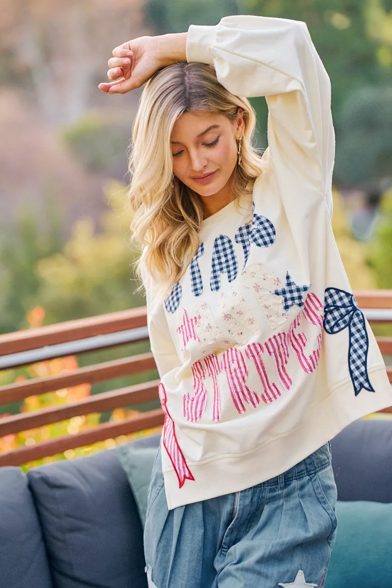 BiBi 4th Of July Stars And Stripes Patches Sweatshirt, image 14
