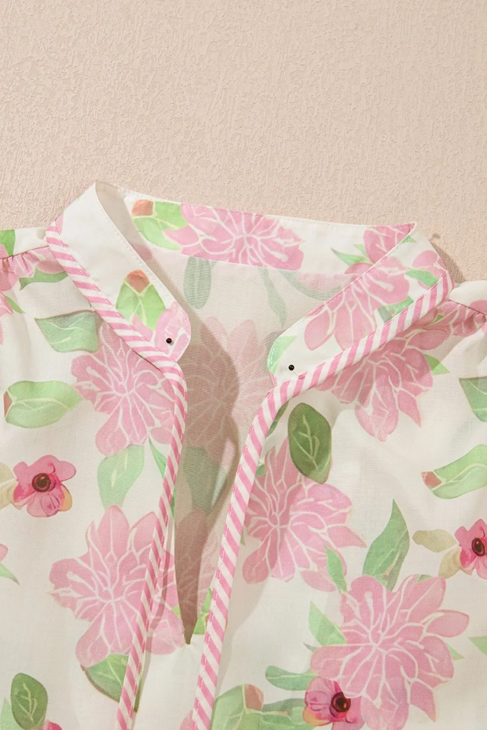 Printed Tie Neck Short Sleeve Blouse, image 3