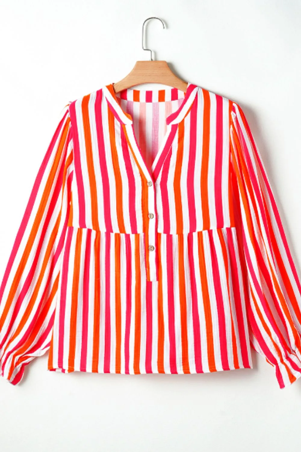 Striped Notched Flounce Sleeve Blouse, image 7