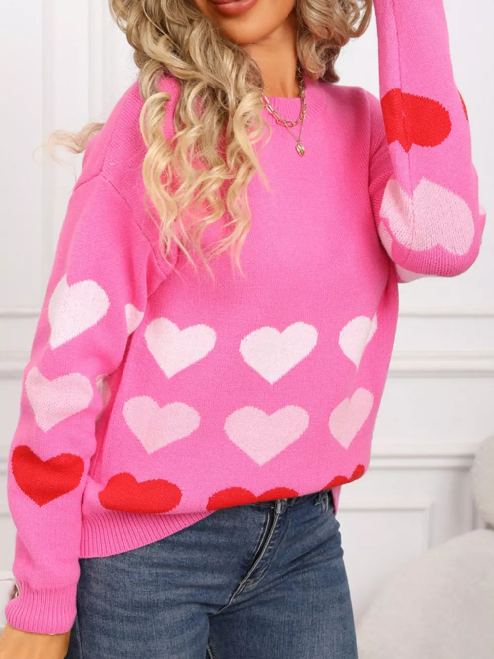 Valentine's Day Heart Pattern Crew Neck Sweater, image 9