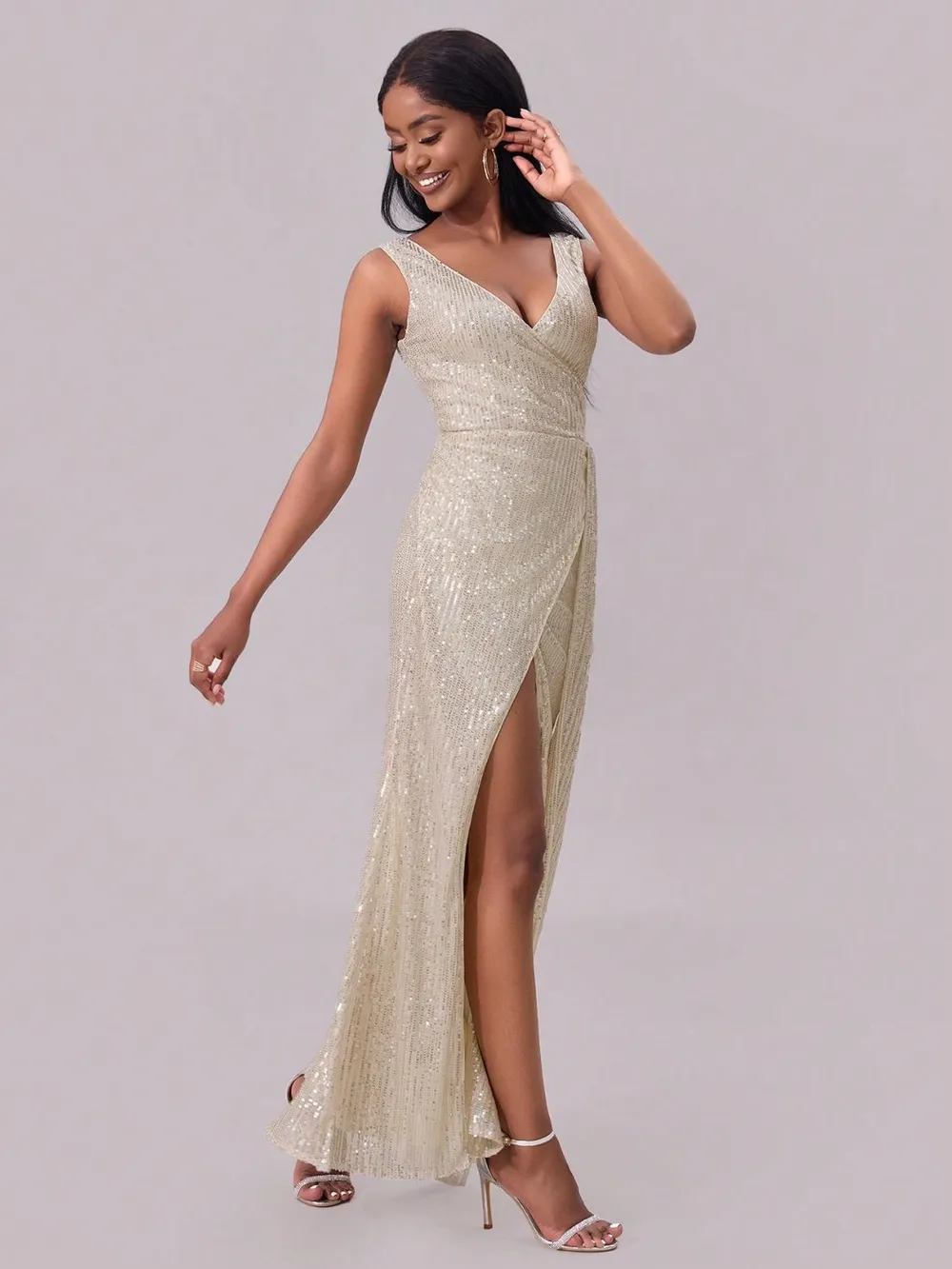 Slit Sequin Surplice Sleeveless Maxi Dress, image 4