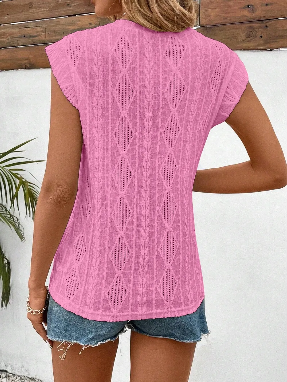 Eyelet Round Neck Cap Sleeve Top, image 9