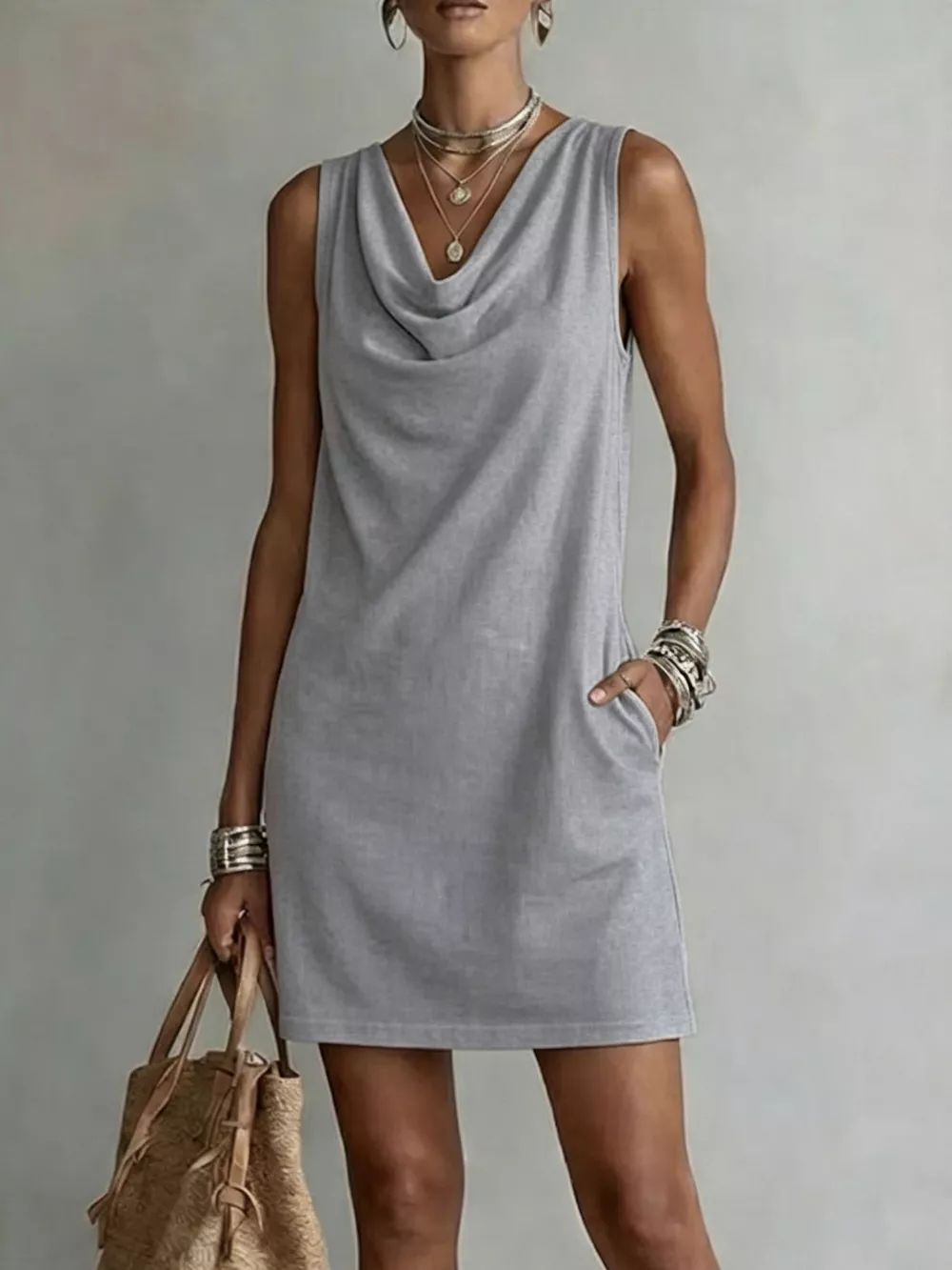 Full Size Sleeveless Cowl Neck Mini Dress Plus Size, image 9