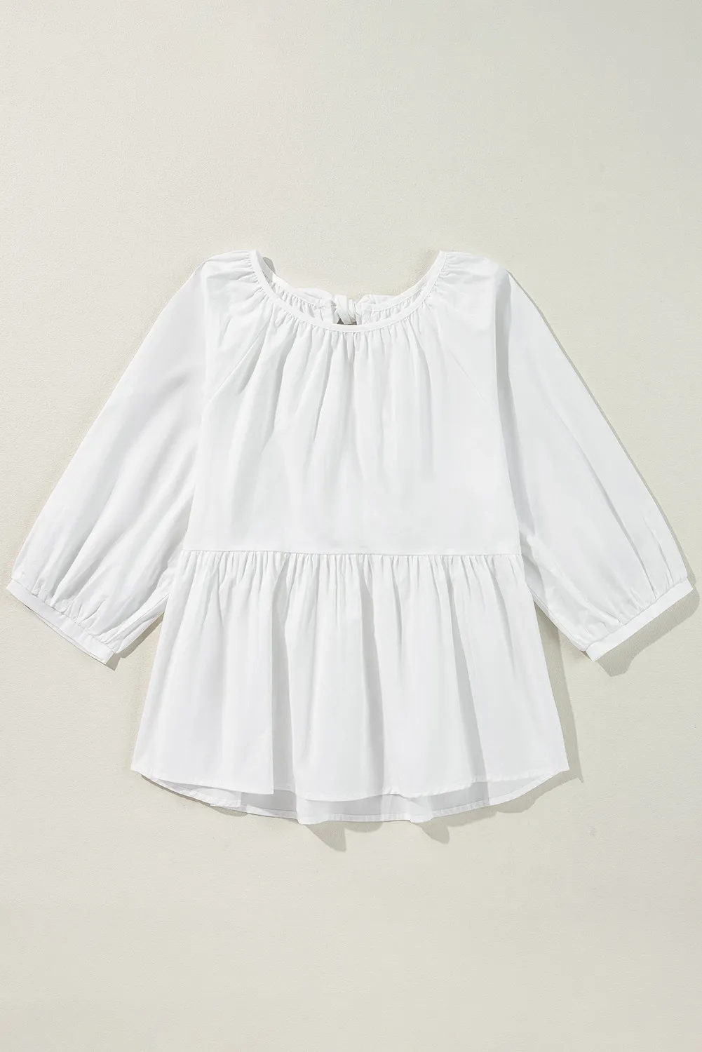 Bow Round Neck Three-Quarter Sleeve Blouse, image 4