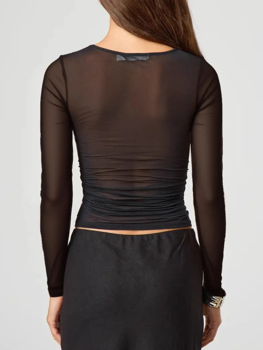 Ruched Mesh Long Sleeve Top, image 3