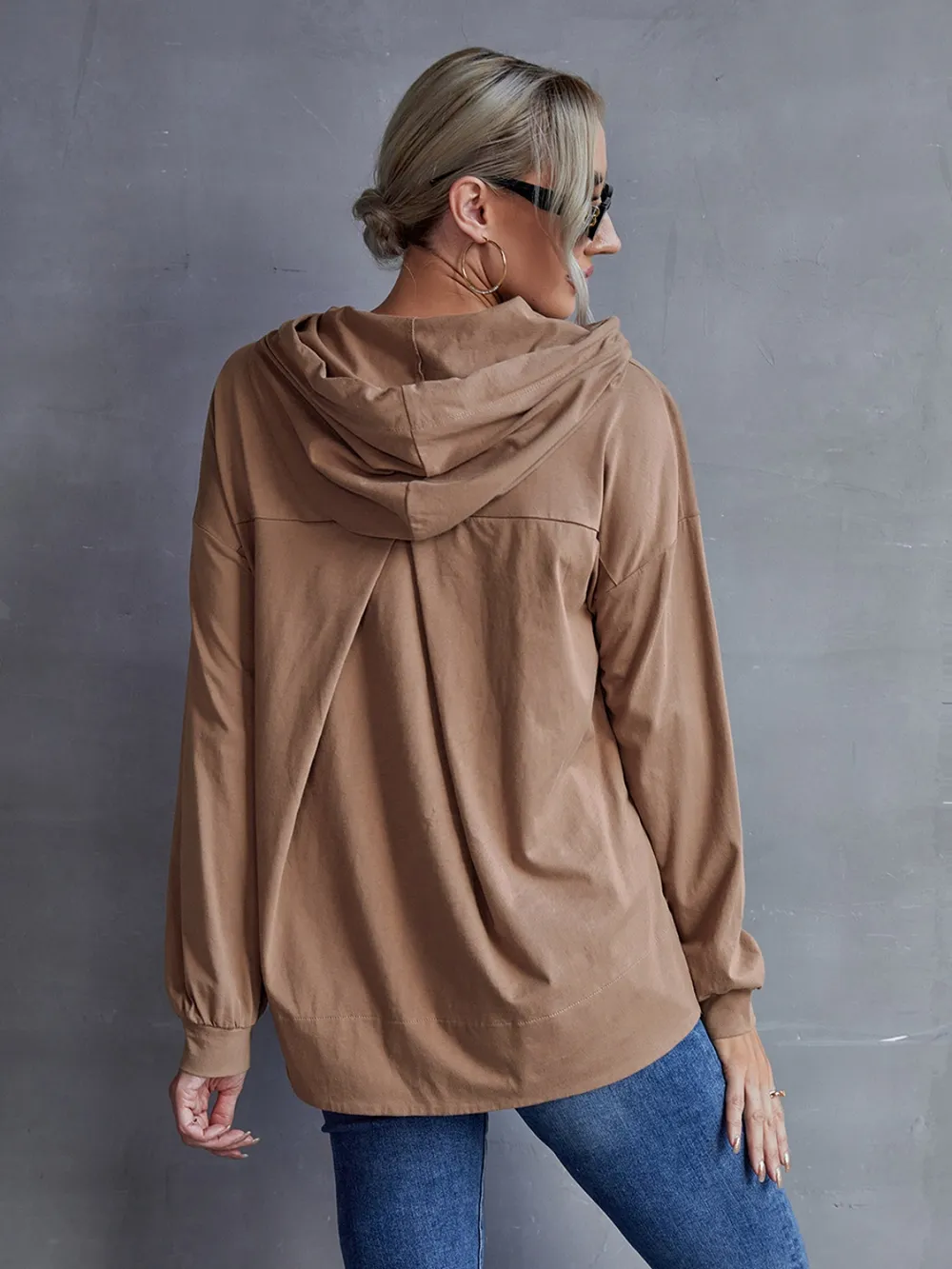 Drawstring Pocketed Dropped Shoulder Hoodie, image 9