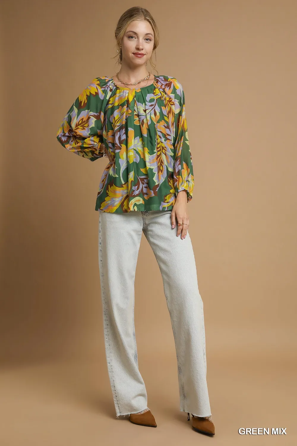 Mix Abstract Print Balloon Sleeve Blouse, image 4