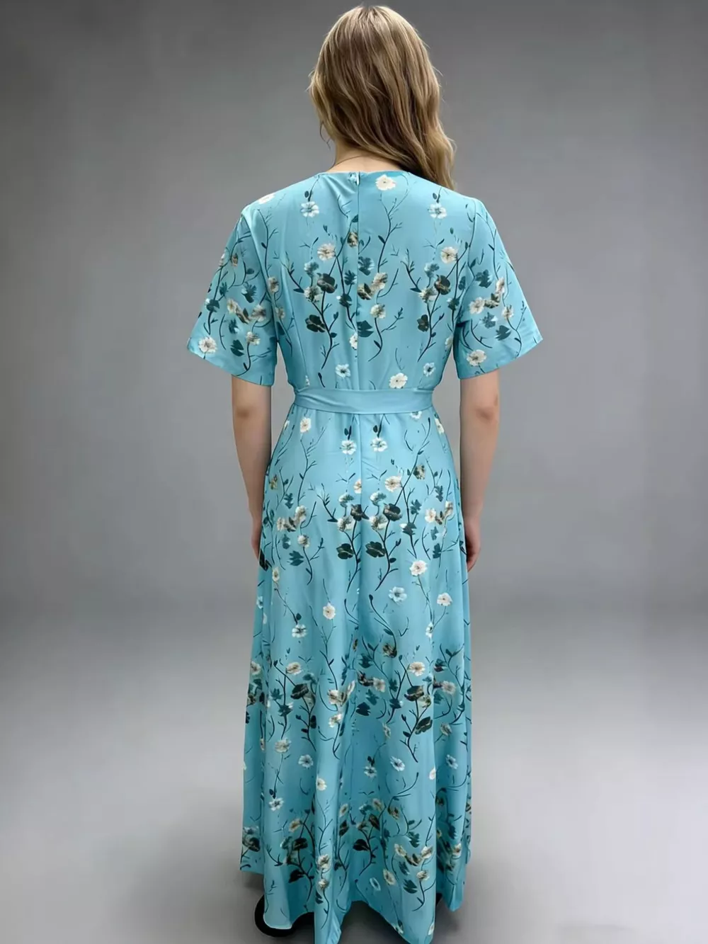 Floral Print Short Sleeve Wrap Maxi Dress, image 2