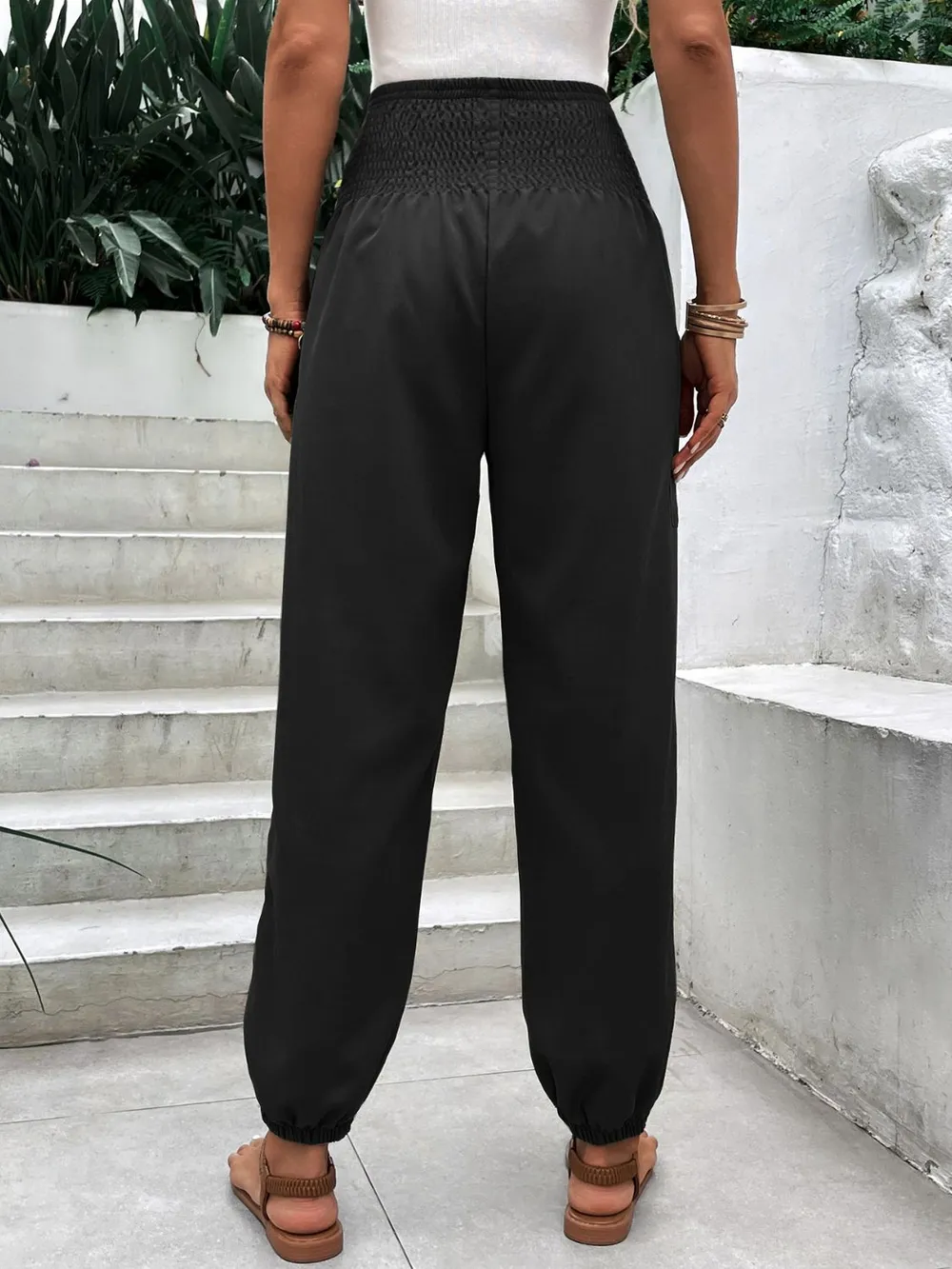 Smocked High Rise Joggers with Pockets, image 4