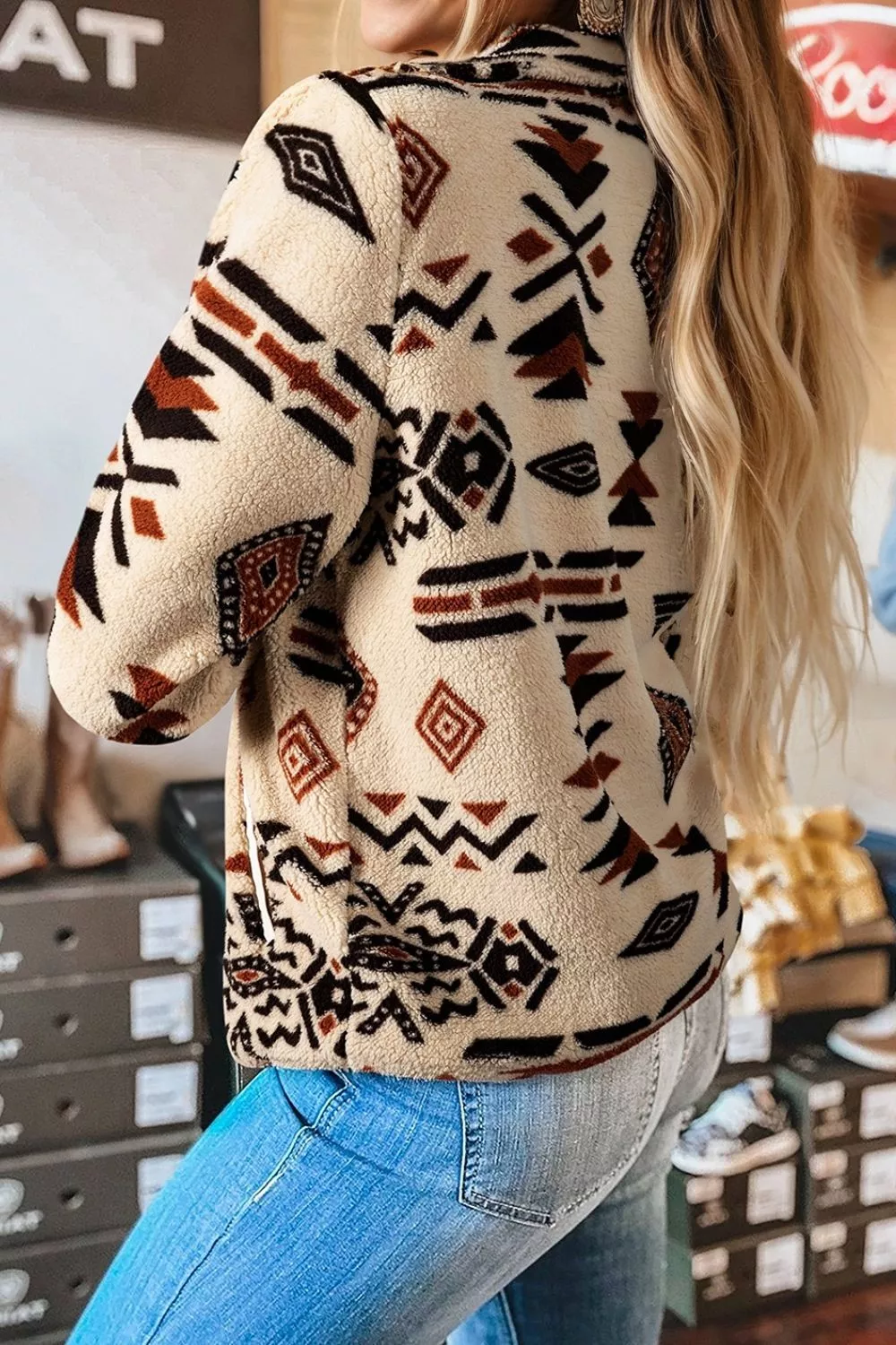 Aztec Print Fleece Snap Down Sweatshirt, image 6