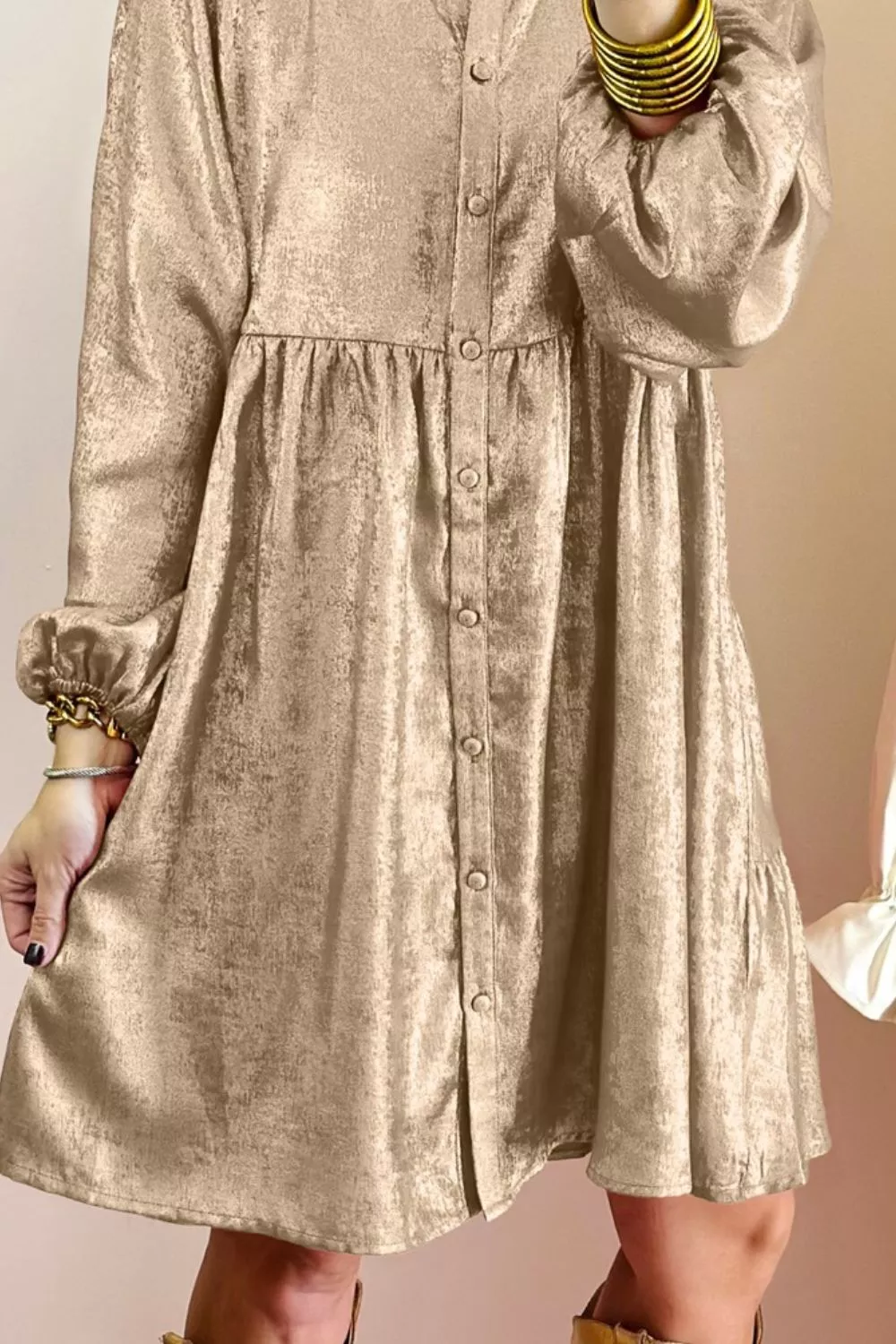 Button Front Balloon Sleeve Mini Dress, image 7