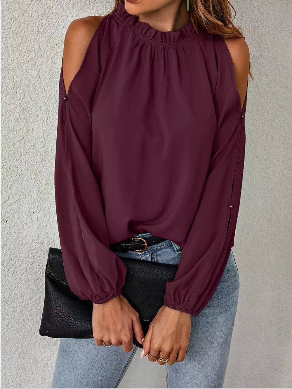 Cold Shoulder Frill Neck Blouse, image 4