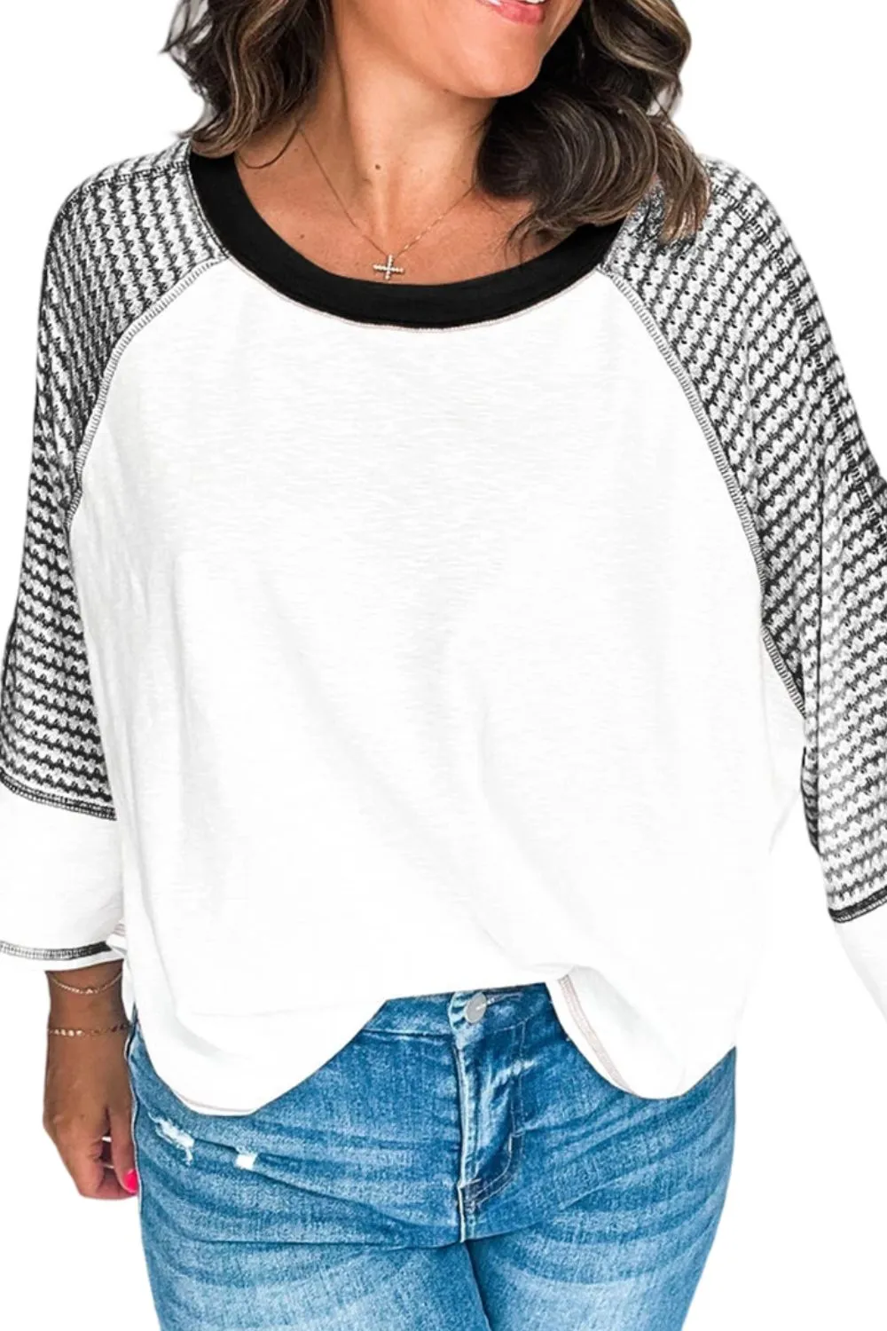 Striped Round Neck Raglan Sleeve Top, image 6