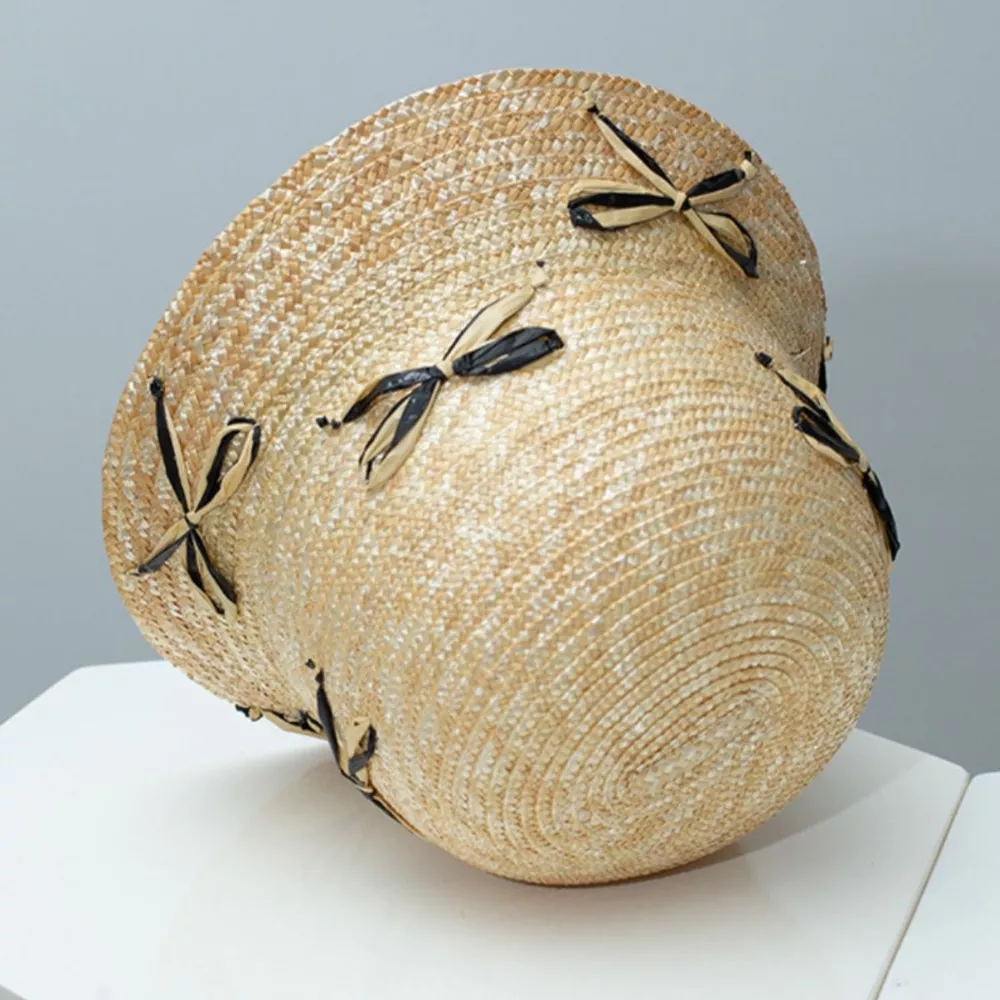 Bowknot Decor Straw Bucket Hat, image 3