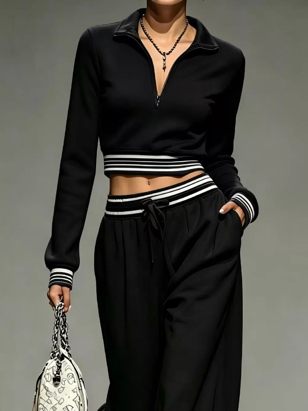 Full Size Half Zip Cropped Top and Pants Set Plus Size, image 8
