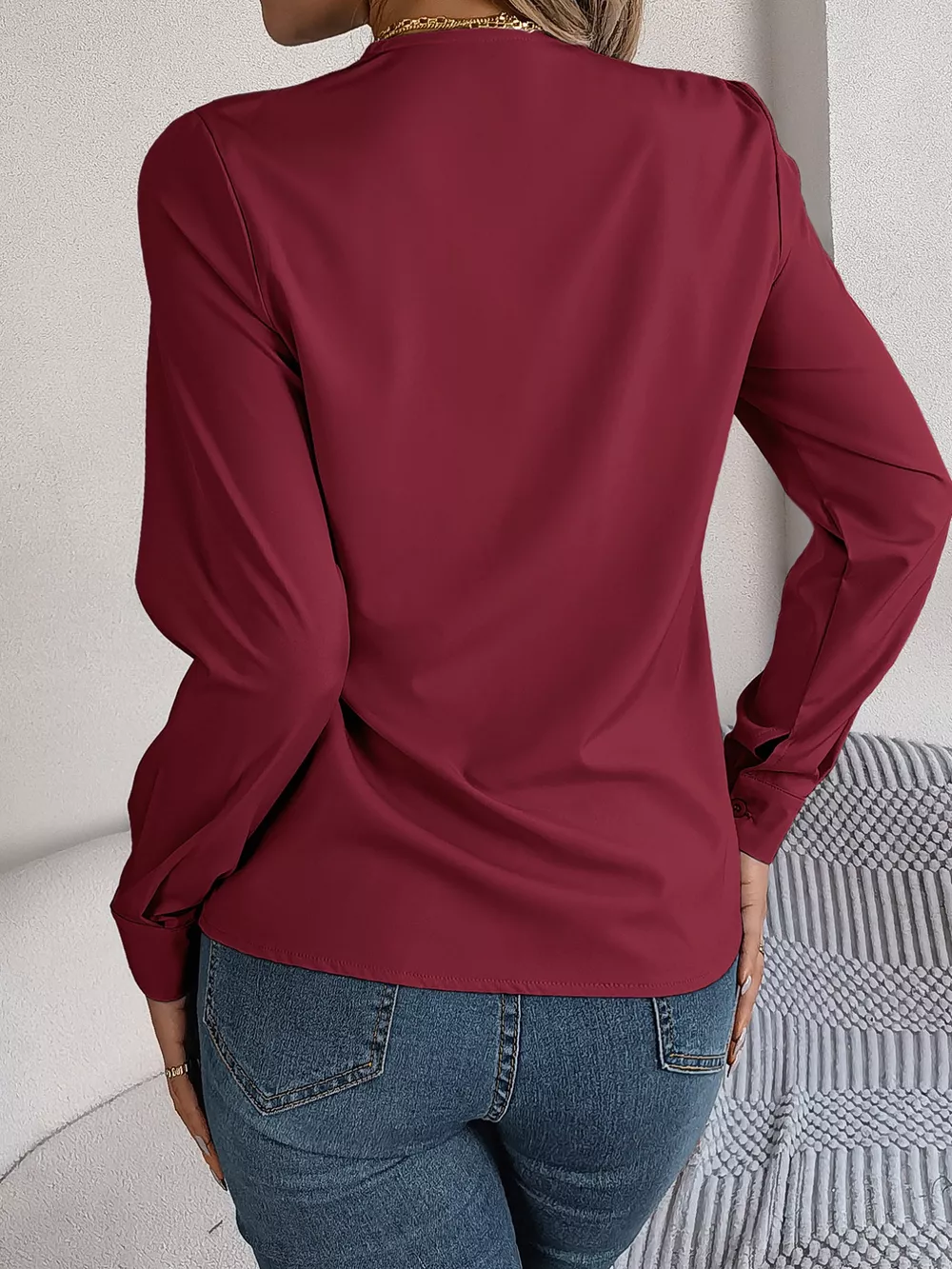 Layered V-Neck Long Sleeve Blouse, image 25