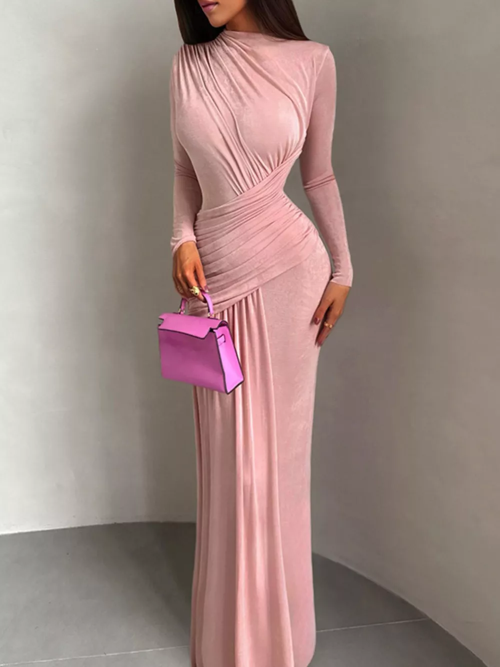 Ruched Long Sleeve Maxi Dress