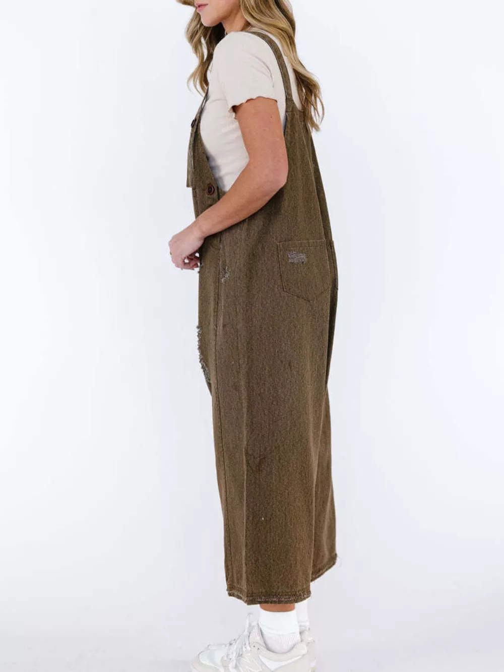 Distressed Wide Leg Denim Overalls, image 10