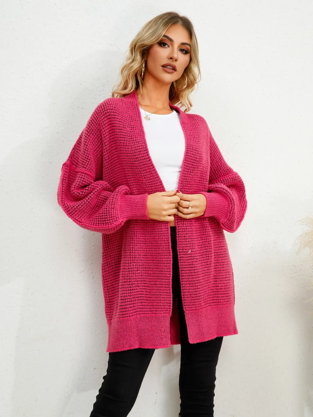 Open Front Dropped Shoulder Cardigan, image 4