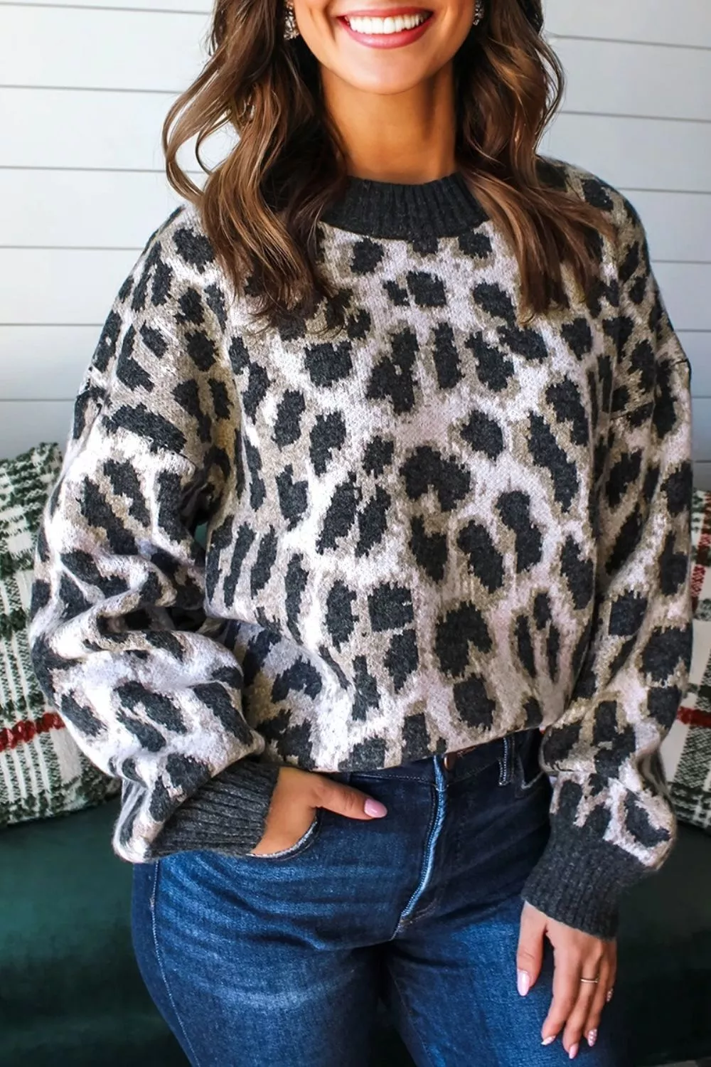 Leopard Drop Shoulder Baggy Sweater, image 7