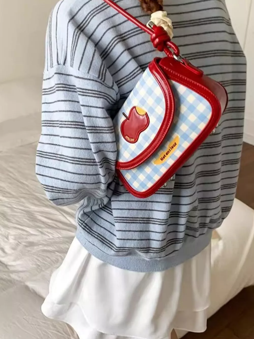 Apple Gingham Pattern Shoulder Bag, image 3