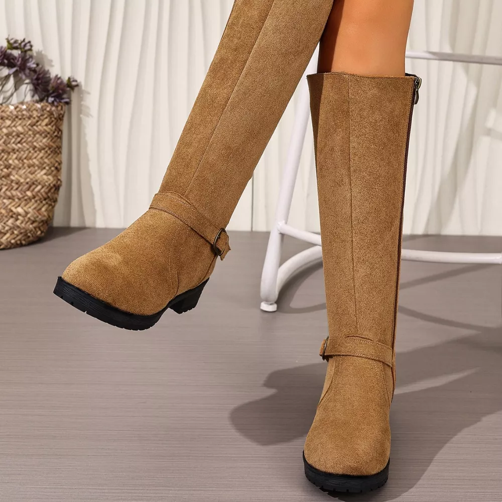 Knee-High Suede Buckle Accent Boots, image 3