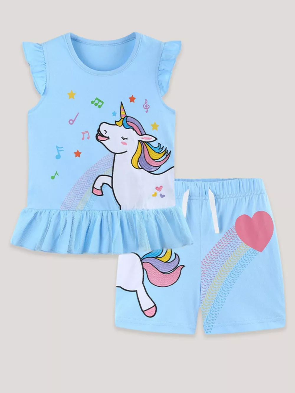 Children's Unicorn Ruffle Trim Top and Shorts Set, image 2
