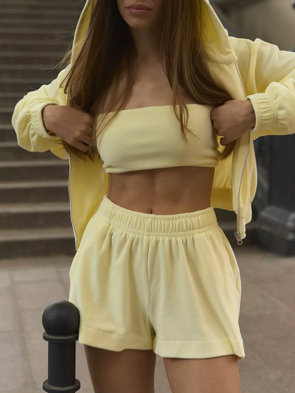 Zip Up Cropped Hoodie and Shorts Set, image 2