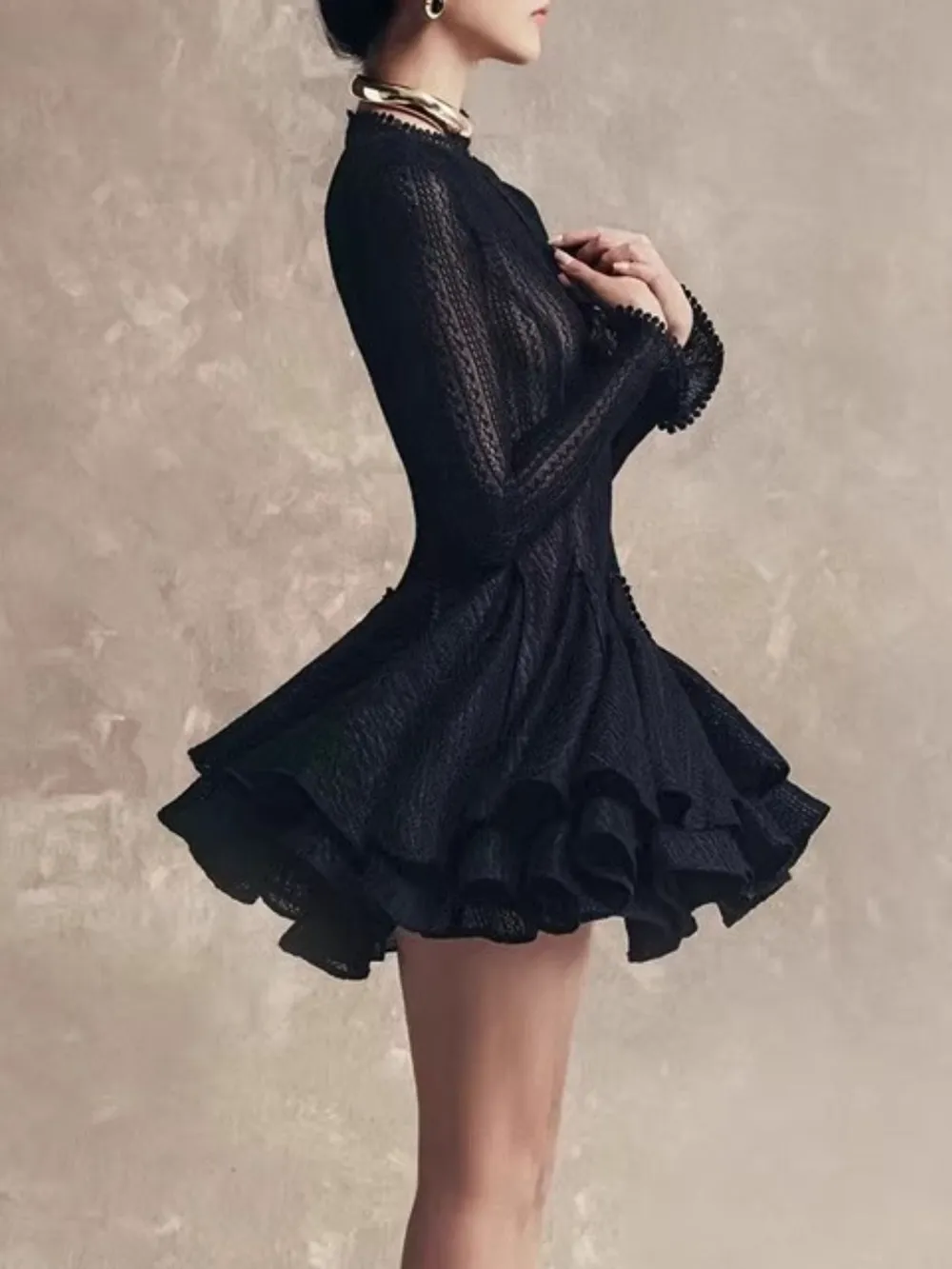 Layered Round Neck Long Sleeve Dress, image 14