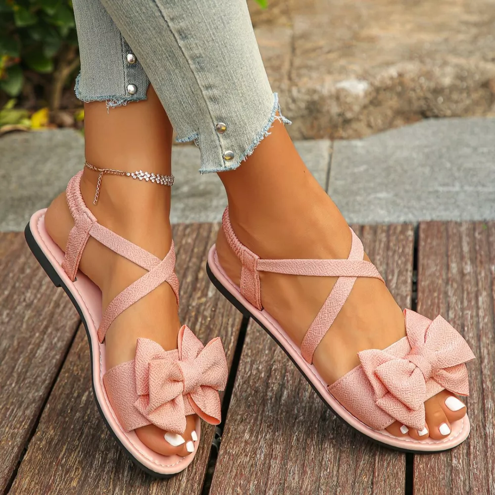 Bow-Decor Crisscross Ankle Strap Sandals, image 12
