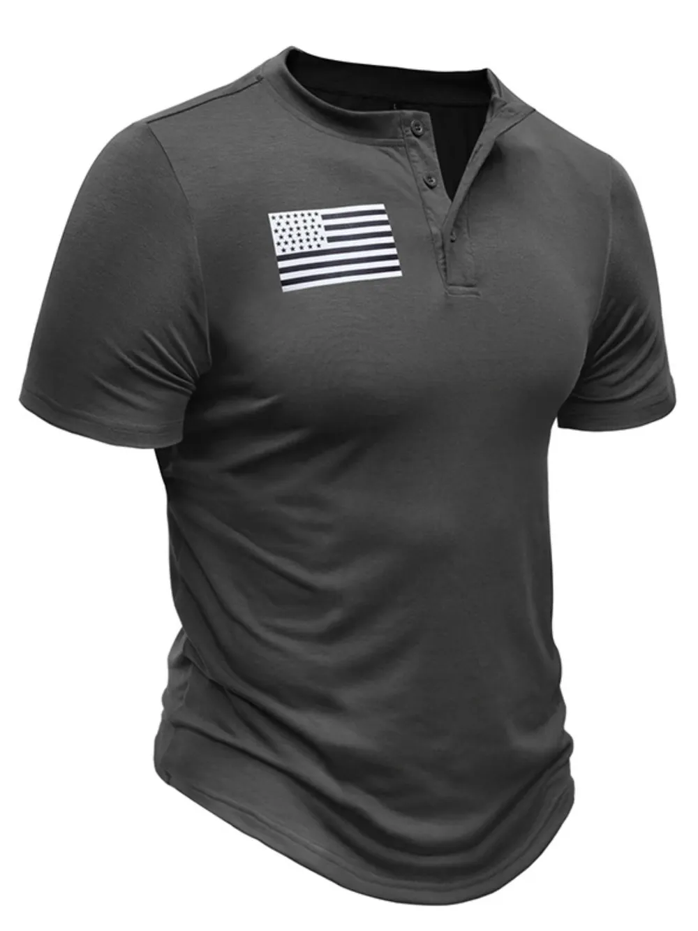 Men's American Flag Short Sleeve Henley Top, image 6