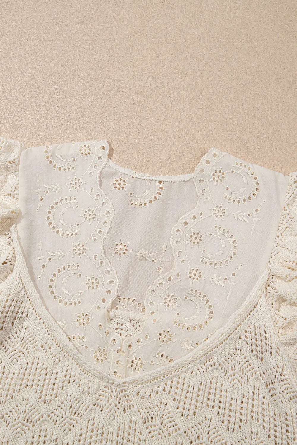 Embroidered Patchwork Hollow Out Knitted Ruffle Sweater Vest, image 6