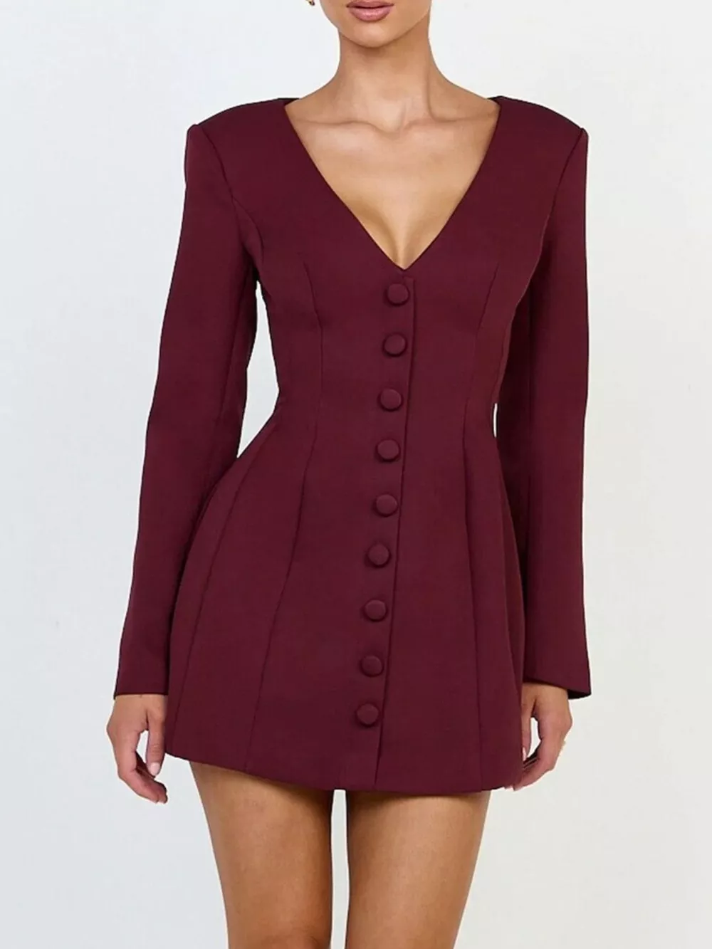 Deep V-Neck Button-Down Blazer Dress, image 5