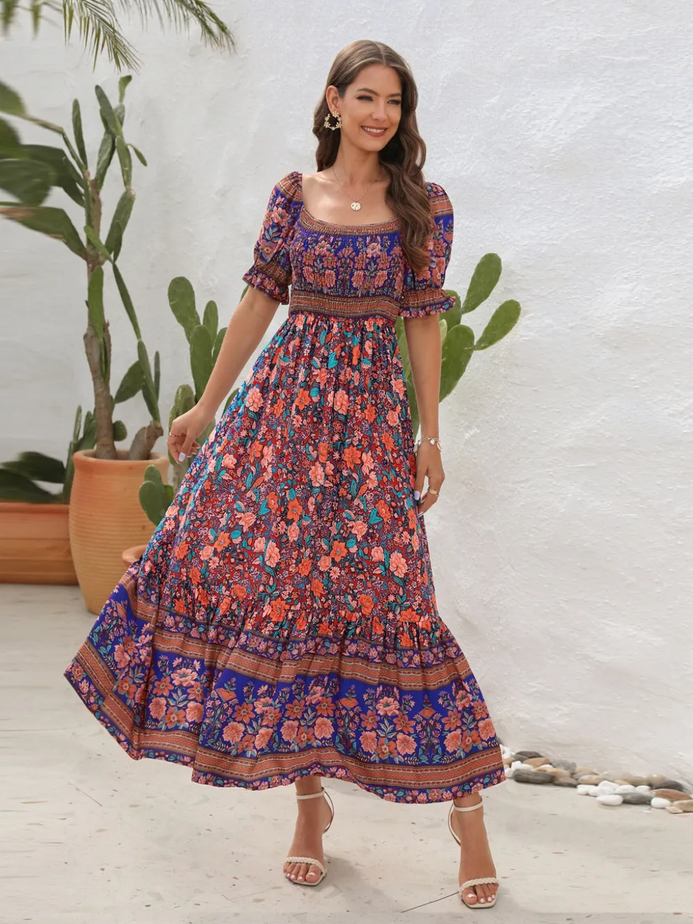Floral Flounce Sleeve Midi Dress, image 5