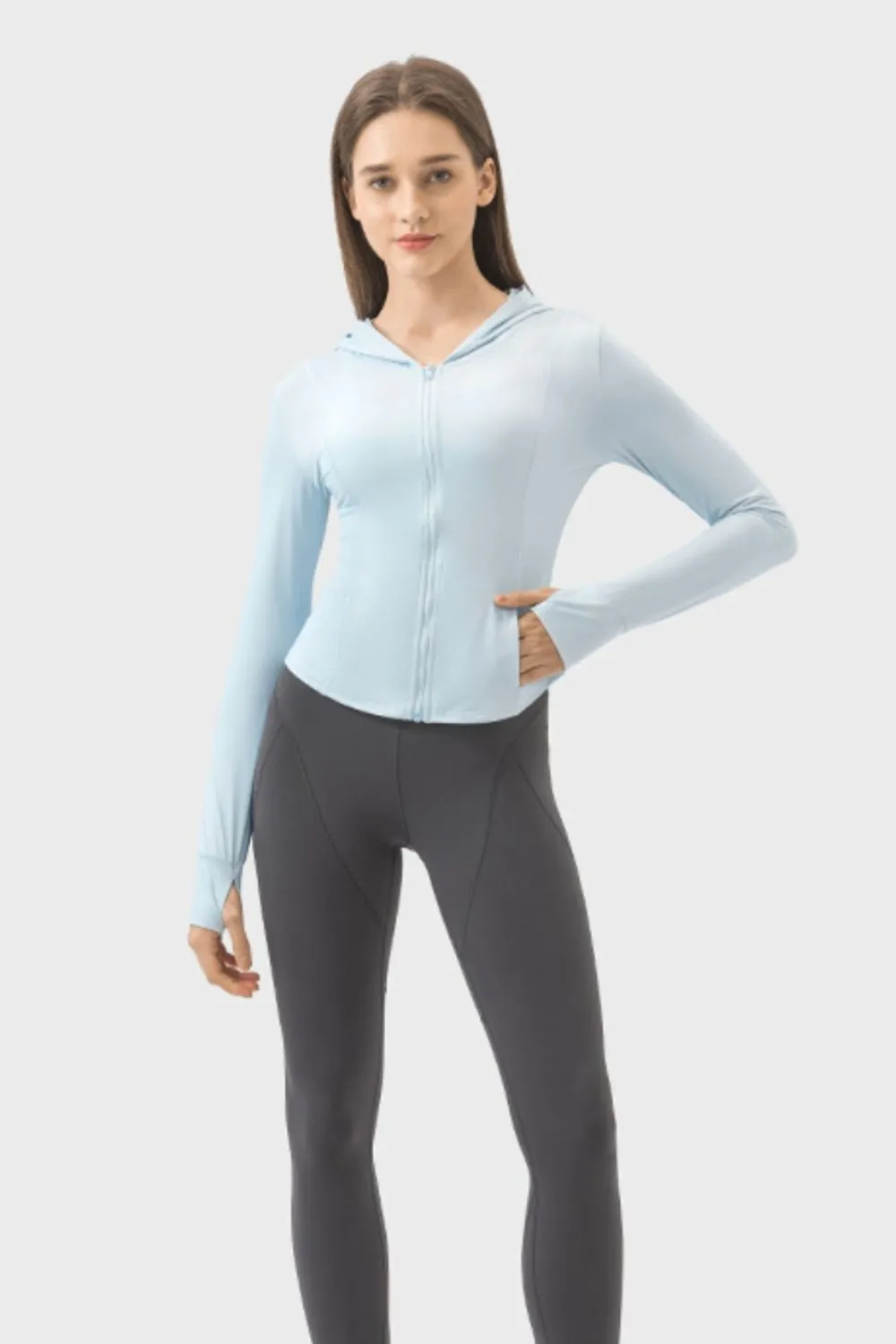 Pocketed Zip Up Hooded Long Sleeve Active Outerwear, image 9